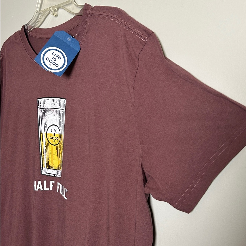 NWT Life is Good Beer Half Full Crusher lite brown T-Shirt Size XL 100% Cotton - Picture 5 of 12